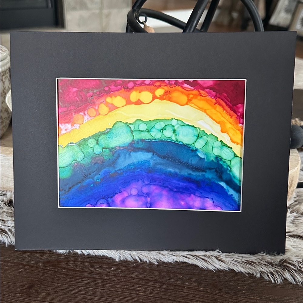 Hand made rainbow original alcohol ink painting
